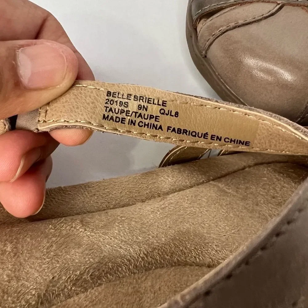 NWOT! Earth Origins Berri Woven Casual Round Slip-On Tan Leather Sandals Sz 9N